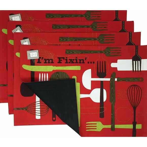 Set of 4 Placemats and Napkins Simply Southern Set What I'm Fixin Red Fork Spoon - Picture 4 of 5